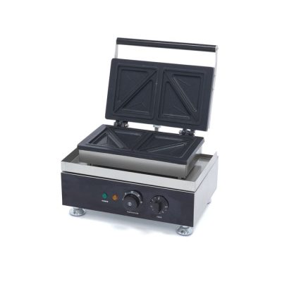Appareil à croque-monsieur professionnel pour 2 sandwichs avec plaques antiadhésives, thermostat réglable et lèchefrite en acier inoxydable