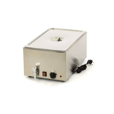 Bain-marie professionnel en inox avec robinet de vidange, modèle de table de 8 kg avec bac $1/1$ GN et thermostat réglable 30-95°C pour maintien au chaud sécurisé.