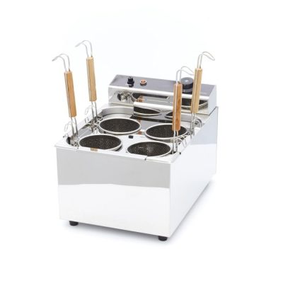 Cuiseur de pâtes professionnel 4 paniers cylindriques en acier inoxydable avec thermostat de sécurité et pieds antidérapants