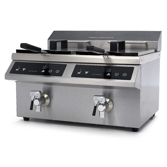 Friteuse induction professionnelle 2 x 8 litres avec robinets de vidange