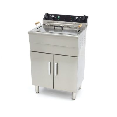 Friteuse électrique professionnelle 30 litres sur support avec robinet de vidange et alimentation 400V triphasée
