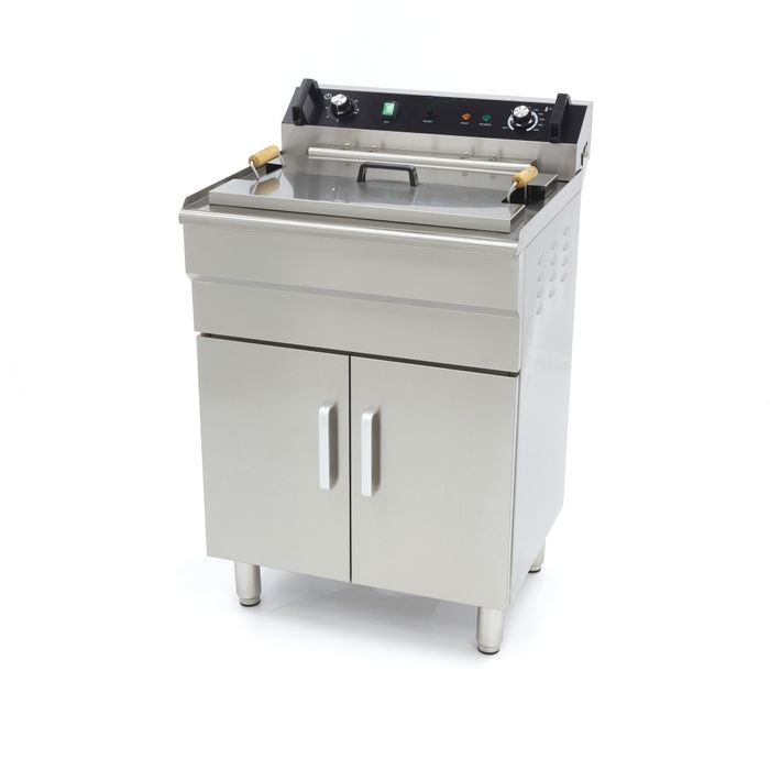 Friteuse électrique professionnelle 35 litres sur support armoire avec robinet de vidange et puissance 6000W triphasée