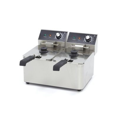 Friteuse électrique professionnelle 2 x 4 litres inox avec double thermostat de précision et pieds antidérapants