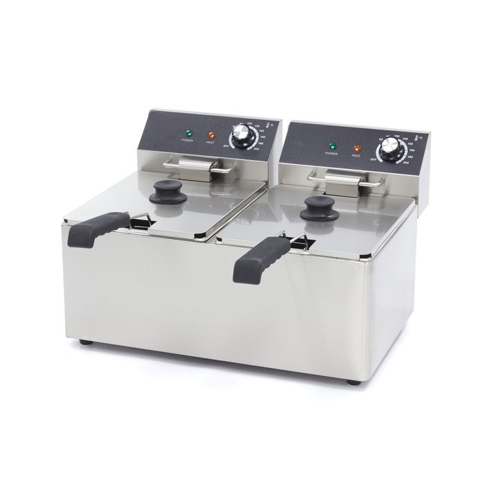 Friteuse électrique professionnelle 2 x 8 litres inox haute puissance 6,5kW avec double thermostat de précision