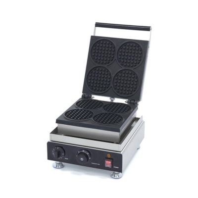 Gaufrier professionnel 4 mini gaufres rondes en acier inoxydable 1750W