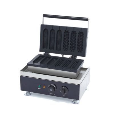 Gaufrier professionnel pour 6 Corn Dogs sur bâtonnets 1750W acier inoxydable double motif