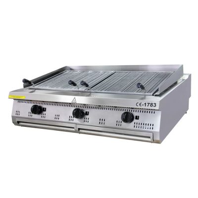 Grill professionnel 3 zones à poser gaz série 900, puissance totale 27,0kW, triple foyer indépendant pour restaurant, matériel de grillade inox haute intensité, gaz naturel et GPL