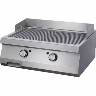 Plancha rainurée double gaz professionnelle avec surface de cuisson en acier satiné, châssis en acier inoxydable, brûleurs indépendants et sécurité thermocouple pour restaurant