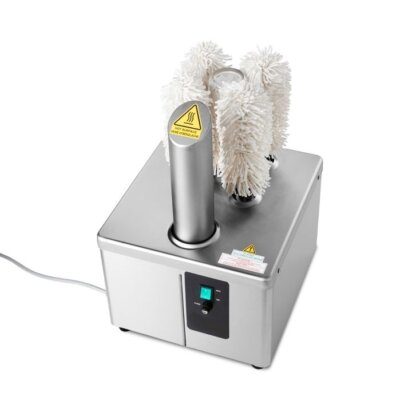 Polisseuse de verre professionnelle 5 brosses acier inoxydable, machine à polir les verres 360 par heure, polisseuse verre bar compacte fibres naturelles, robot lustreur de verres 2800 RPM inox 5 brosses.