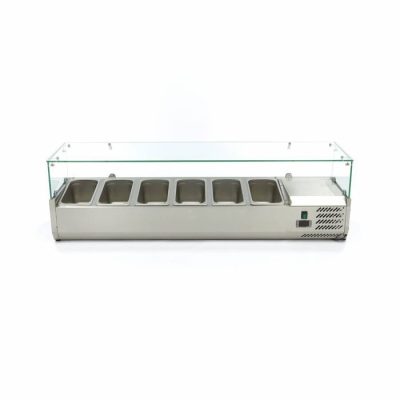 Porte-Ingrédient Réfrigéré 150 cm - 6 x GN 1/3 - Inox & Vitrage de Protection