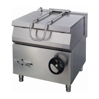 Sauteuse professionnelle électrique 70 litres série 900, puissance 9kW, fond en acier inoxydable 8mm, température 120-300°C, 400V triphasé, électrovanne et couvercle à charnière pour restaurant
