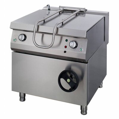 Sauteuse à gaz professionnelle de 50 litres basculante avec fond en acier inoxydable de 8 mm, injecteurs gaz naturel et GPL pour cuisine de collectivité