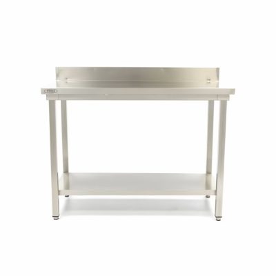 Table en acier inoxydable - 140 x 70 cm - hauteur réglable - avec dosseret