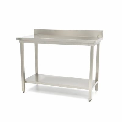 Table en acier inoxydable - 160 x 70 cm - hauteur réglable - avec dosseret