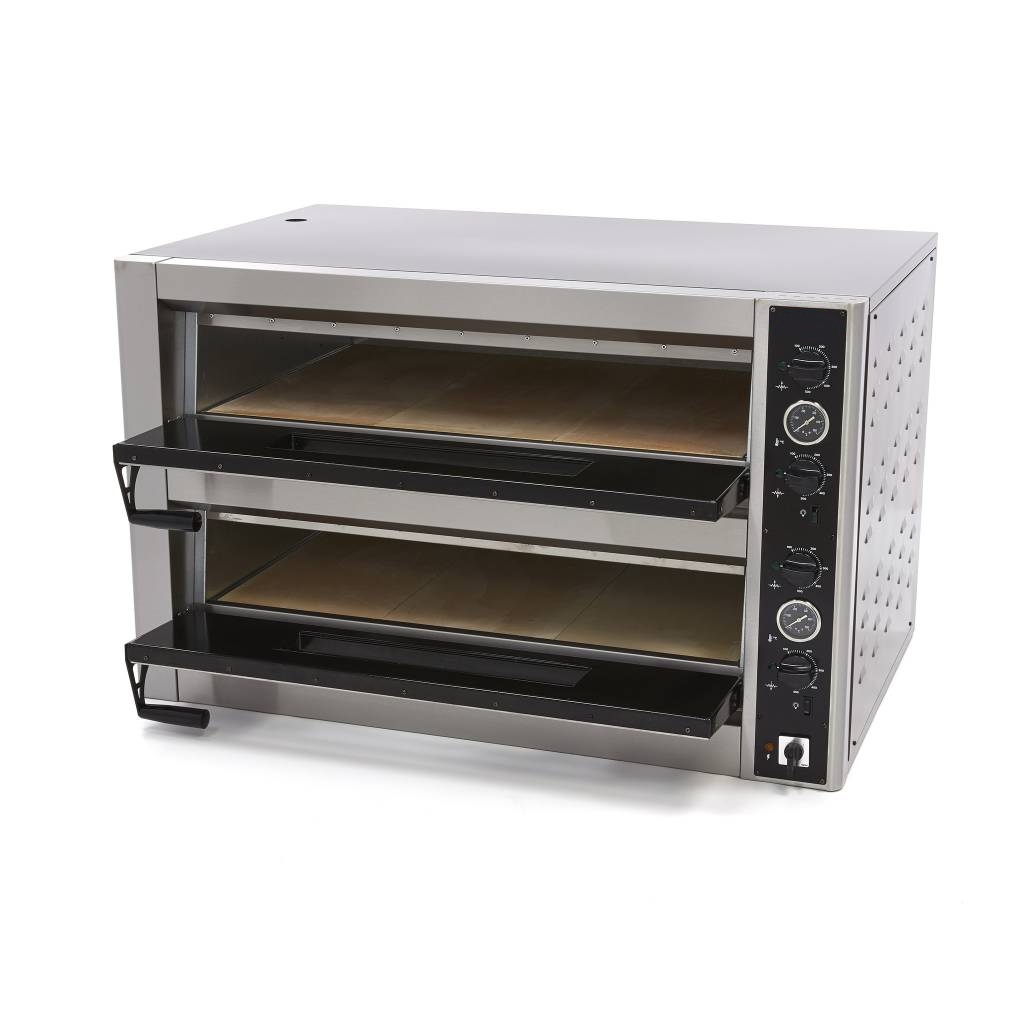 Four à pizza professionnel 12 x 30 cm double chambre 12000W inox haute performance triphasé 400V