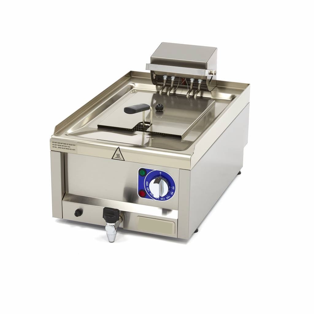 Friteuse électrique professionnelle 10 litres en acier inoxydable avec cuve monobloc et système de vidange sécurisé 400V