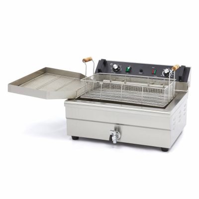 Friteuse électrique professionnelle 20 litres en acier inoxydable avec robinet de vidange et thermostat de précision 400V