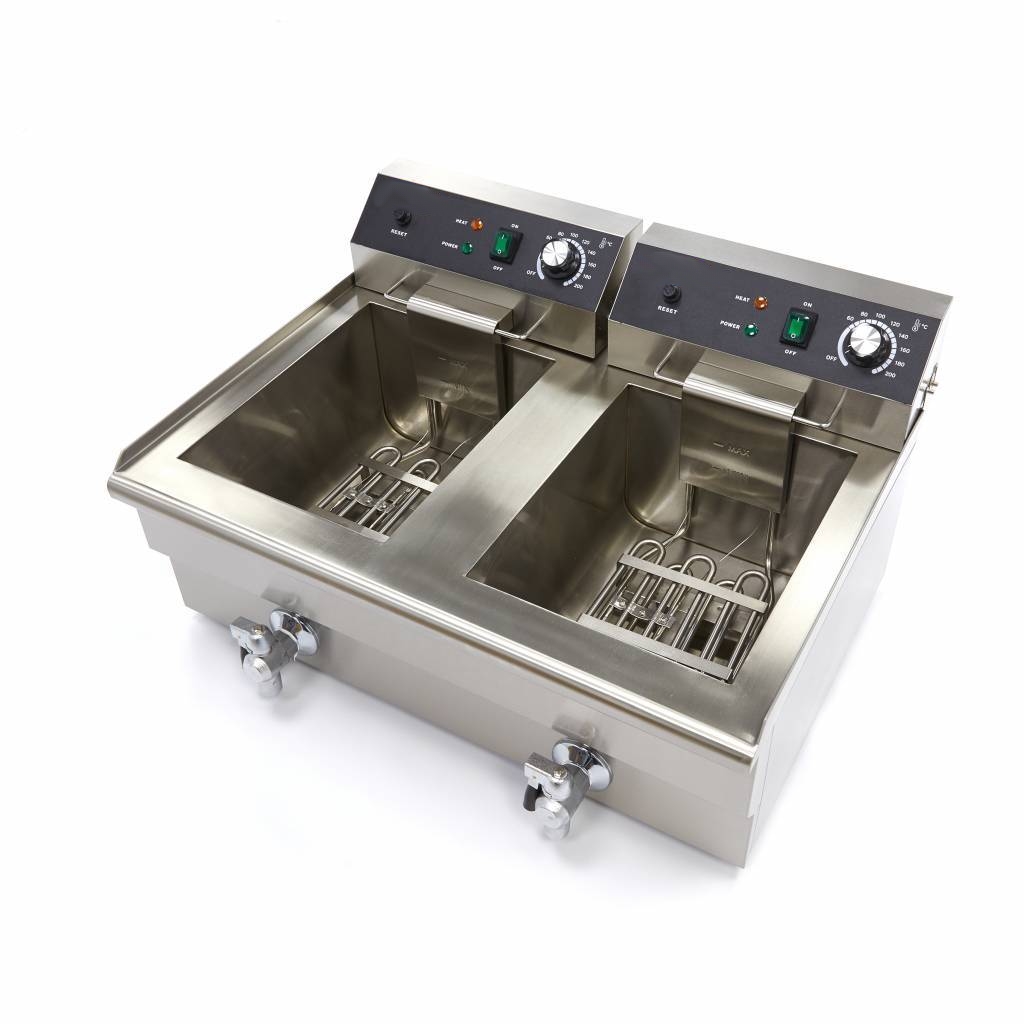 Friteuse Électrique Professionnelle 2 x 16L - 6000W - Avec Robinets de Vidange – Image 9