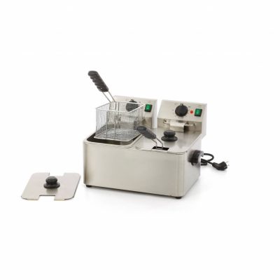 Friteuse électrique professionnelle 2 x 4 litres inox de luxe avec cuves amovibles et thermostats de précision