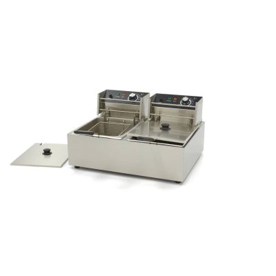 Friteuse électrique professionnelle 2 x 6 litres inox avec zone froide et thermostats de précision