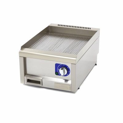 Grill rainuré électrique professionnel de 3000W avec surface de cuisson 40 x 60 cm, châssis en acier inoxydable et bac de récupération de 1 litre pour restaurant