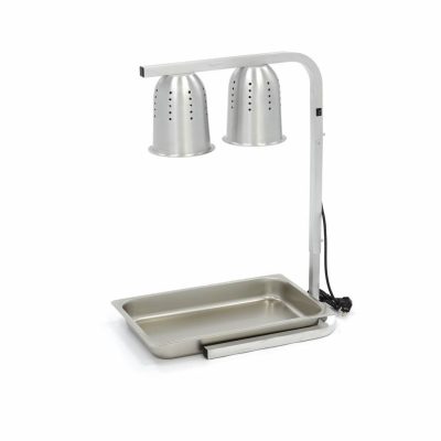 Lampe chauffante double professionnelle en aluminium avec hauteur réglable, modèle ultra-léger de 2,3 kg incluant deux ampoules 275W et un bac Gastronorme 1/1.