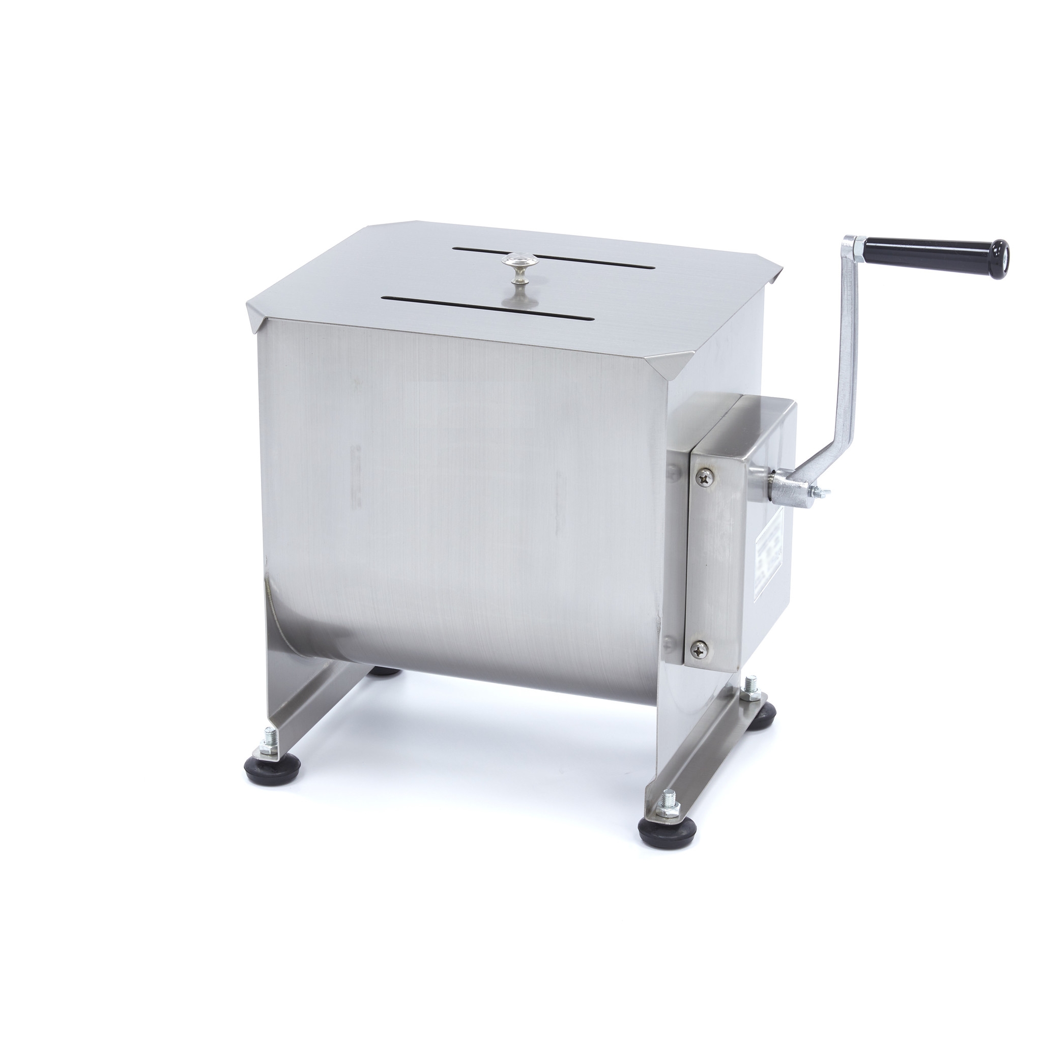 Mélangeur à viande 20 litres inox manuel, malaxeur à viande professionnel 16 kg, mélangeur chair à saucisse 20L inox bidirectionnel, matériel de boucherie compact pieds caoutchouc