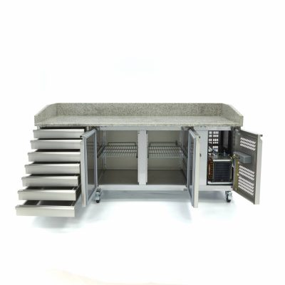 Table à pizza réfrigérée professionnelle 580 litres plan de travail granit