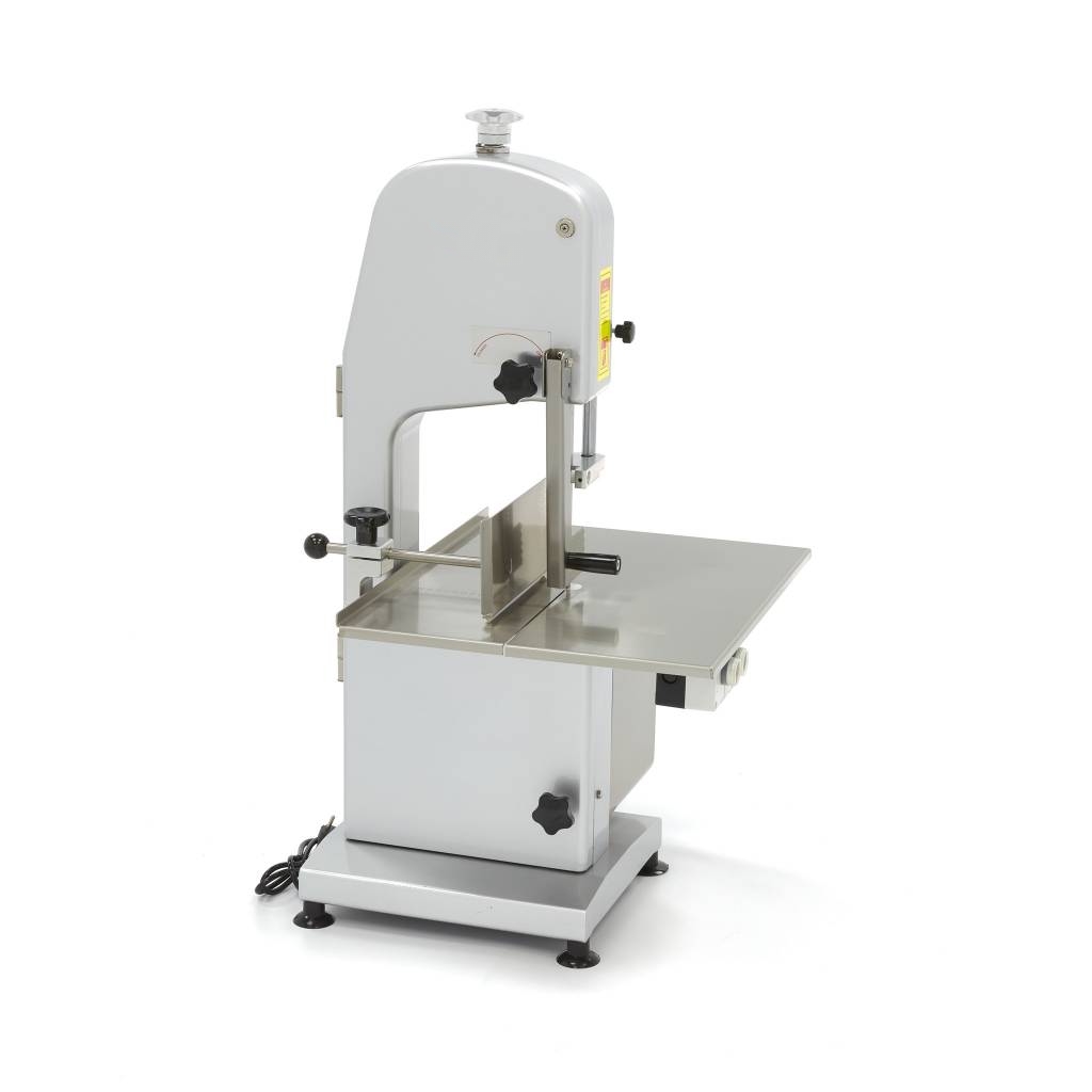 Scie à viande et os électrique professionnelle, lame 1650 mm, moteur 750W haute performance, boîtier aluminium anodisé pour boucherie, matériel de découpe viande et os inox pour restaurant