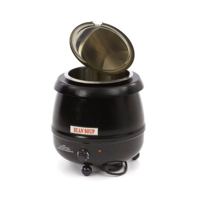 Marmite à soupe professionnelle 10L en inox et aluminium, modèle de 4,8 kg avec système de bain-marie et thermostat de précision pour maintien au chaud sécurisé.