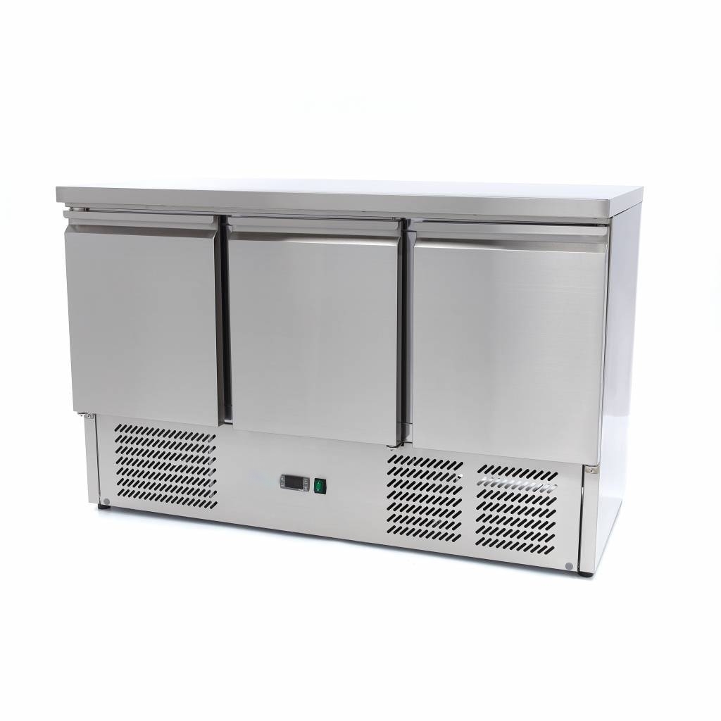 Réfrigérateur de comptoir professionnel inox 3 portes 400 litres