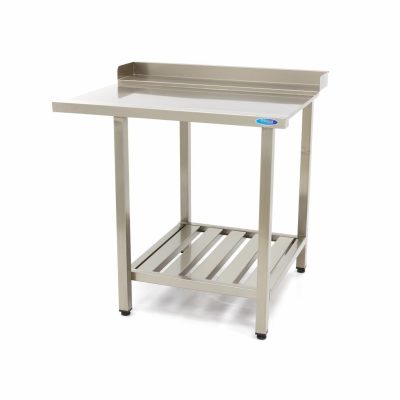 Table de sortie lave-vaisselle inox compacte 70 cm, table réception paniers propres inox 70x75, module sortie lave-vaisselle capot petit espace, table inox de sortie avec tablette basse et dosseret.